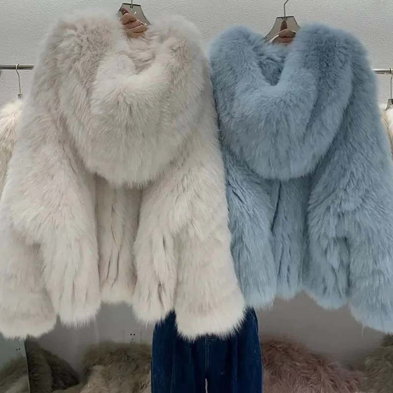 Chinese Fur  Encryption Double-Sided Woven Natural LUCKY Fox beizru Fur Coat Women's Hooded Big White Bear Young Furry Coat