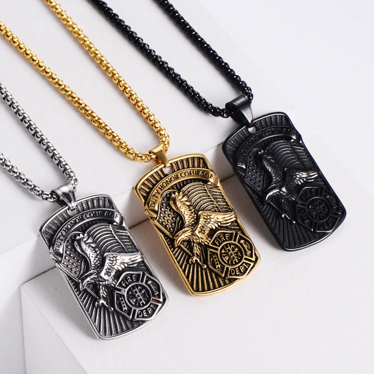 

Men's Vintage Stainless Steel Fireman Firefighter Eagle Pendant Necklace Jewelry Chain Accessories