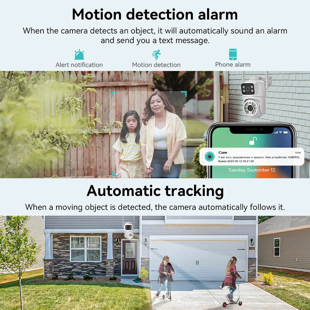 4K 8MP PTZ Security Camera Dual Lens WiFi Outdoor Auto Tracking Dual Screen AI Human Detection Color Night Vision ICSEE APP 5