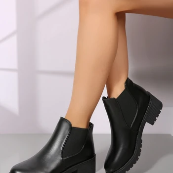 Alternative view of 2025 Summer New Women's Fashion Short Boots High Heels Round Head Fashion Boots Casual Versatile Women's Shoes