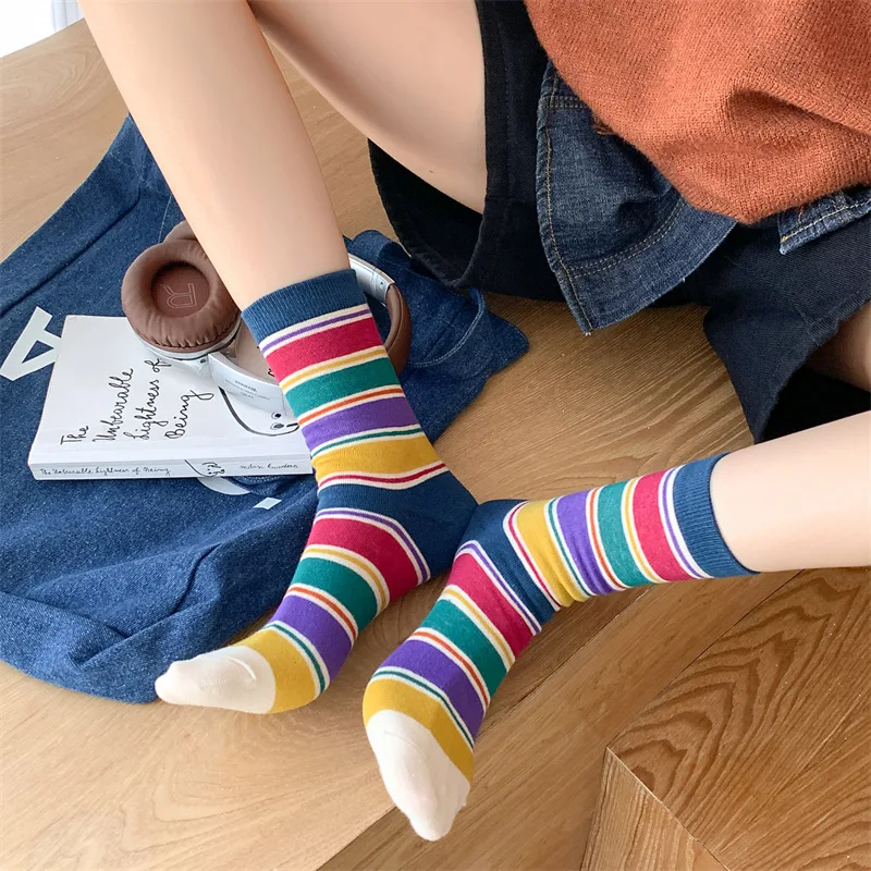 Women's Socks Cotton Vintage Harajuku Street Spring Autumn Winter Polka Dot Striped Plaid Japanese Style Short Crew Socks Girl