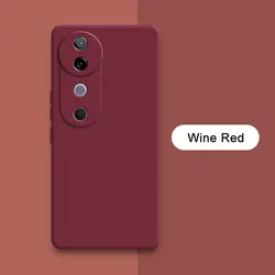 Classic Lens Protector Liquid Silicone Soft Phone Case - Stylish Square Design for VIVO V40 5G (Wine Red)