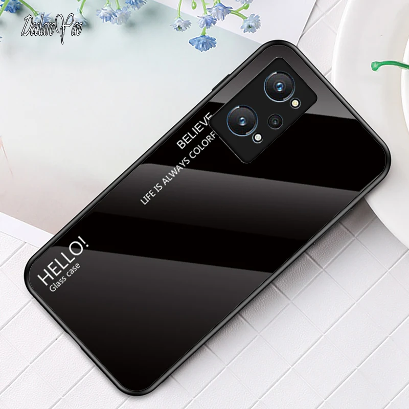 Realme C2 C3 Capa DECLAREYAO Ultra Slim Vidro Rígido Coque Para OPPO Realme C11 C15 C17 C21 C31 Capa Vidro Temperado Silico_voghion.com