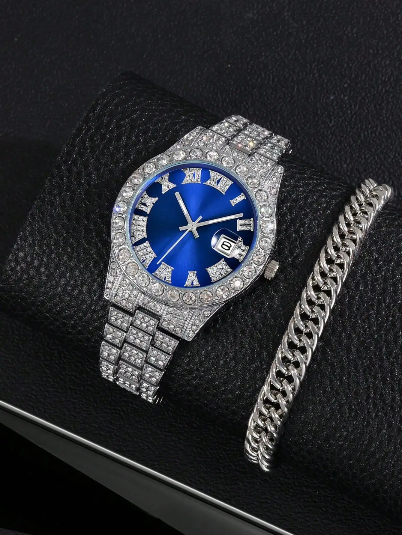 Iced Out - Pánské vodotěsné quartzové hodinky, pánské hodiny, elegantní diamant, luxusní značka, 2dílná sada_voghion.com