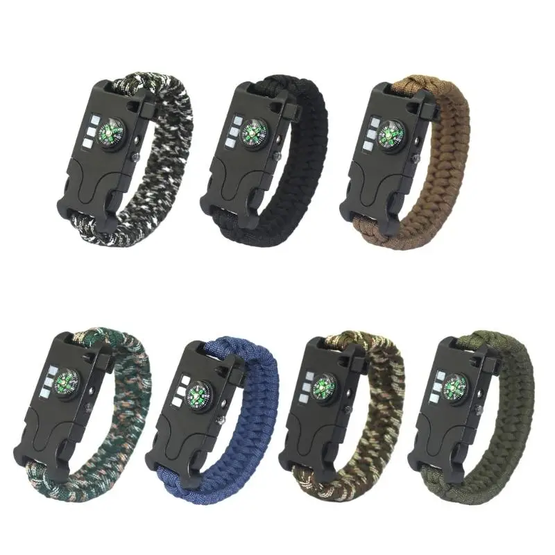 

Tactically Paracord Bracelets Emergencies Survivals Wristband Compasses Flashlight for Outdoor Activity GXMF