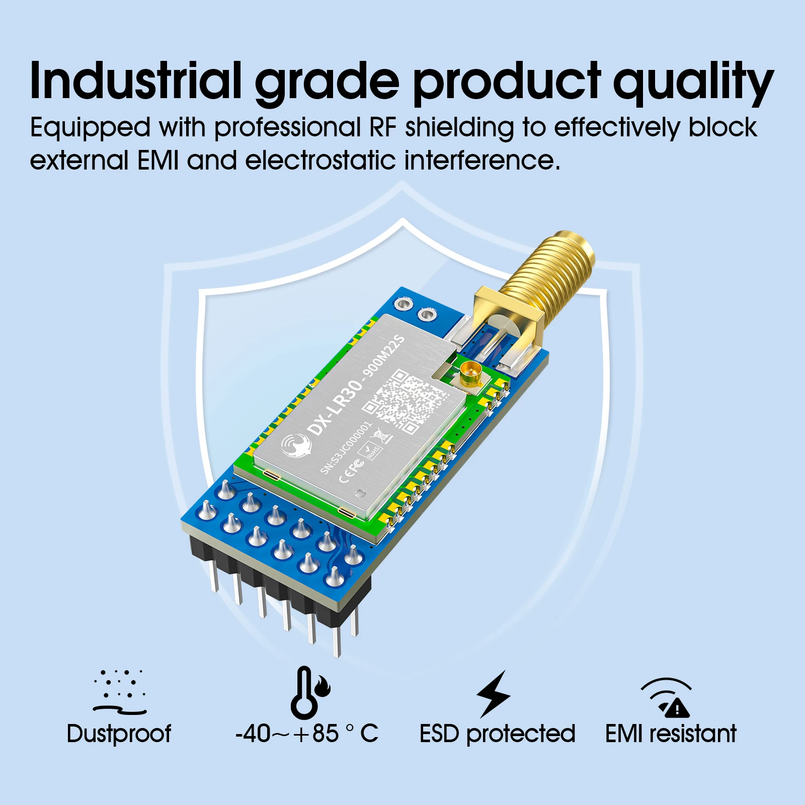 Module ELRS LR30 900MHz/433MHz pour drone FPV, avec antenne et câbles pour longue portée.
