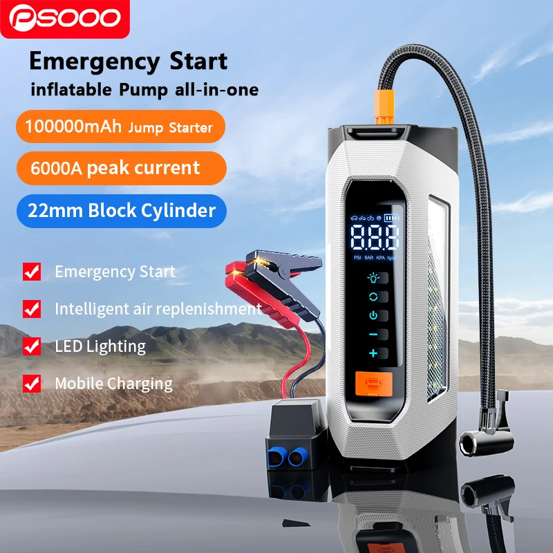 PSOOO 6000A 100000mAh Car Jump Starter Power Bank 12V Car Battery Starter Auto Emergency Booster Starting Device Jump Start