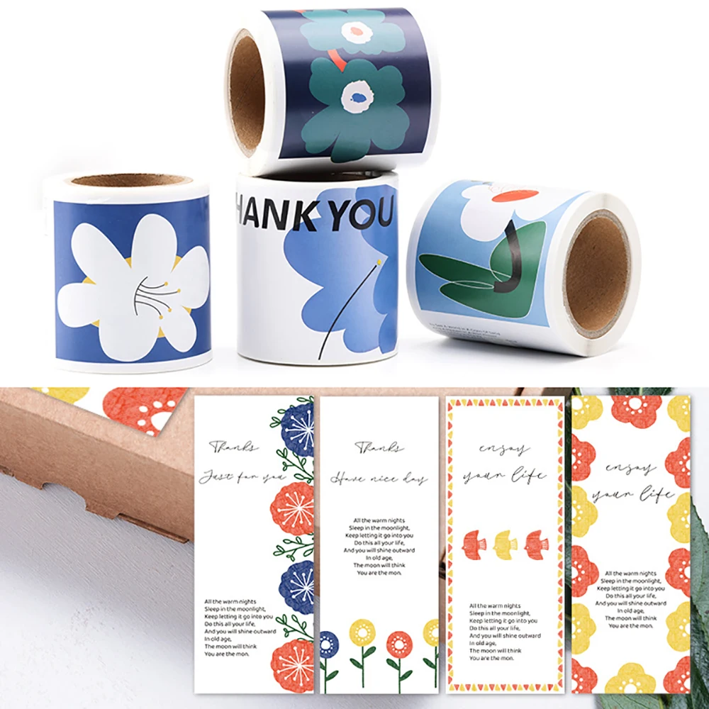 50Pcs/roll Floral Stickers Self-adhesive Sealing Labels Decorative Stickers for Gift Box Packaging for Small Businesses