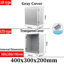 Weatherproof ABS Plastic Junction Box Enclosure with Hinge Buckle - Transparent Cover (400x300x200mm)