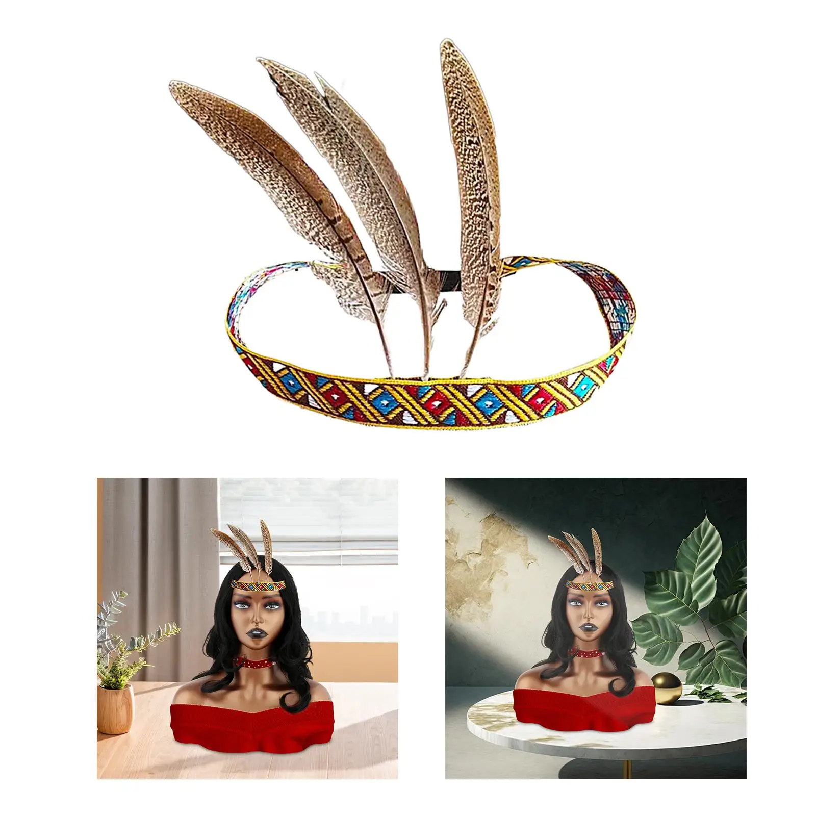 

Feather Headdress Headband Fashion American Chief Indian Headdress Headpiece Headwear for Halloween Carnival Festival Cosplay