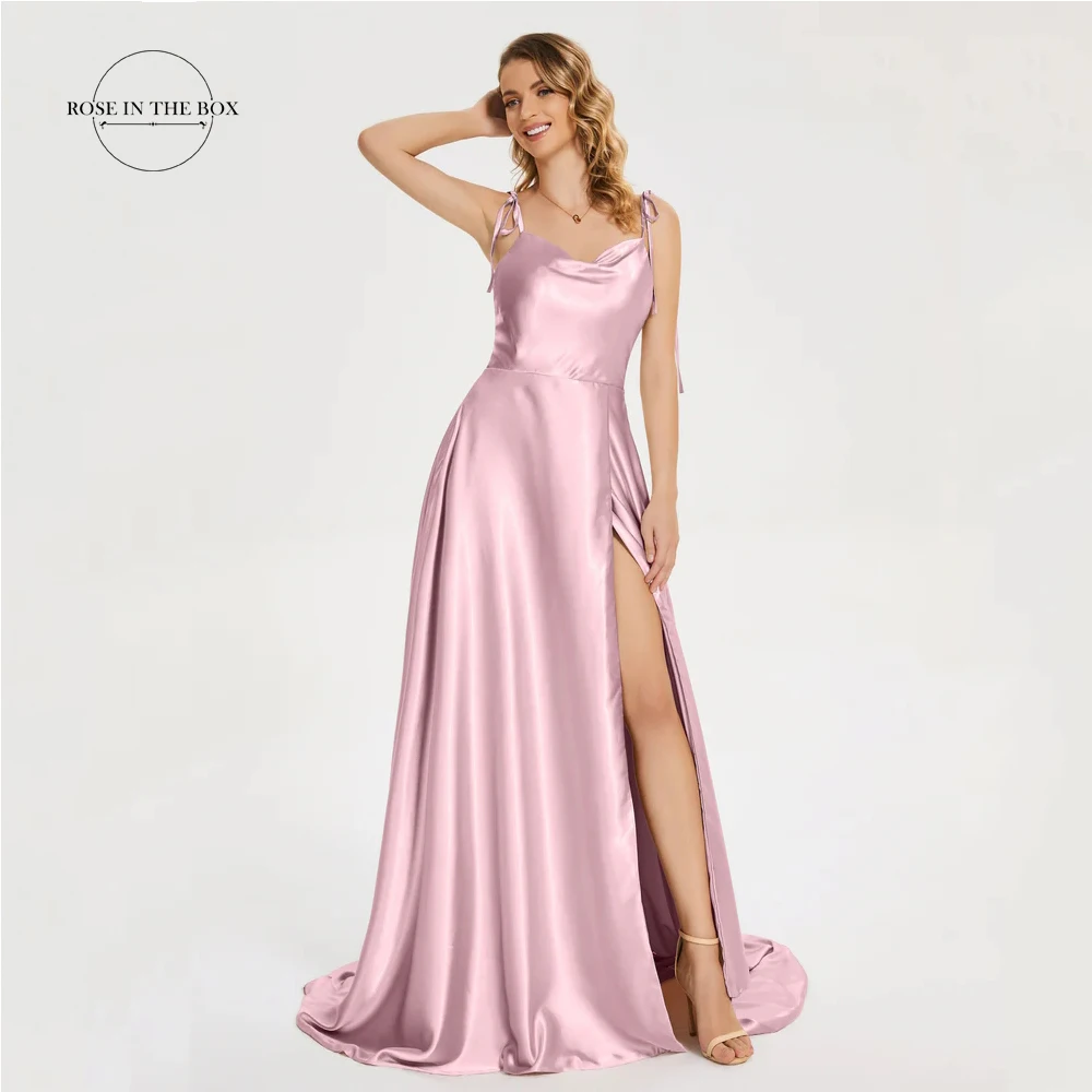 

Spaghetti Strap Slit Soft Satin Dusty Rose Bridesmaid Dress 2024 Vestidos Gala Elegant Long Formal Occasion Prom Party Gown