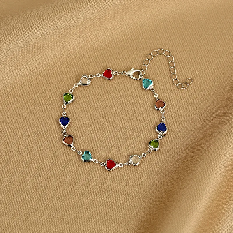 Bracelet Jewelry Exquisite Colorful Heart Charm Crystal Zircon Metal Chain For Women Party Birthday