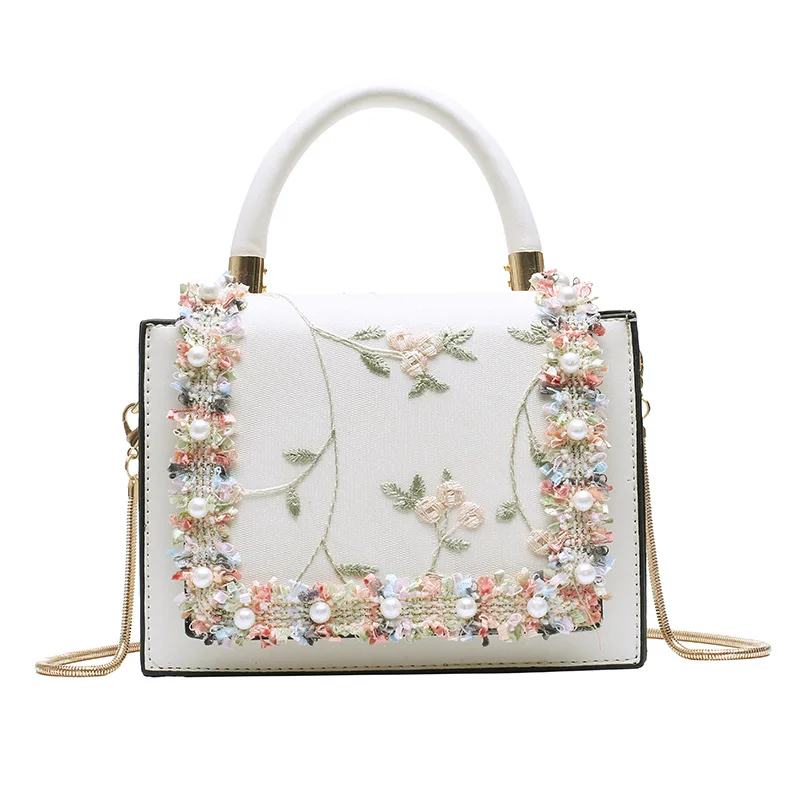 NEW Vintage Flower Lace Handbags Women's Crossbody Bags Fashion Gold Chain Ladies Messenger Bag Evening Clutch Female Purses