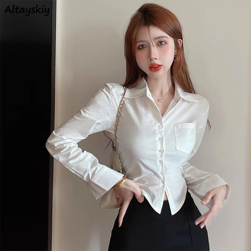 

Рубашка женская простая элегантная уличная одежда Ulzzang однотонная популярная Праздничная Весенняя Классическая привлекательная распространенная рубашка с отложным воротником