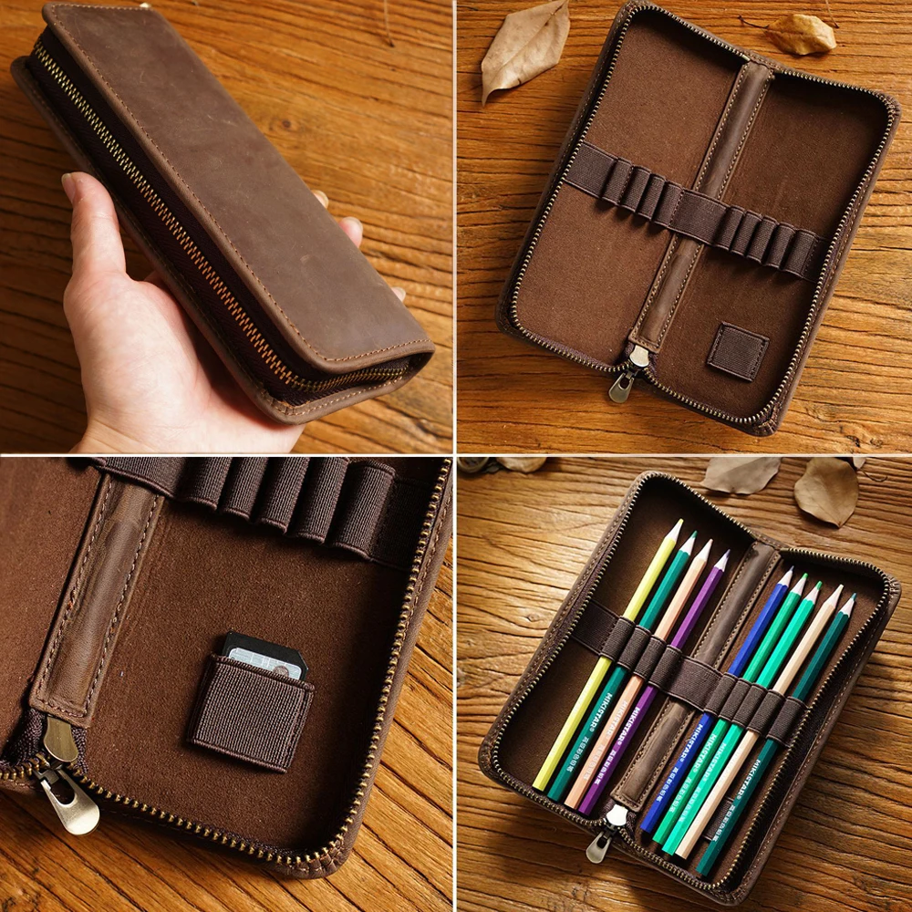 Pencilcase Genuine Leather Multi-functional Cowhide Pen Case