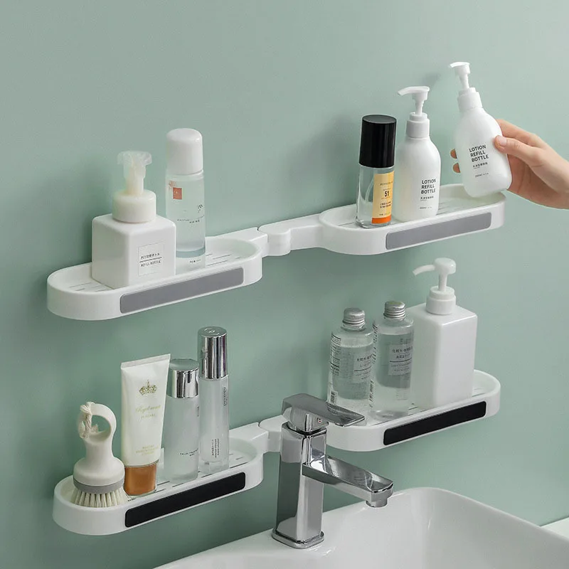 

Punch-free Adjustable Wall-mounted Toilet Washstand Storage Rack Kitchen Bathroom Corner Foldable 180 Revolving Storage Rack