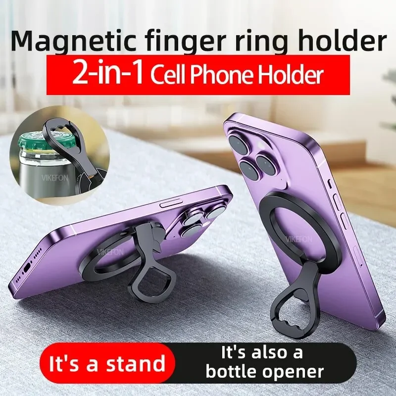 2 In 1 Magnetic Cell Phone Ring Holder Stand Bottle Opener Kickstand For Magneti iPhone 15 14 13 12 Desktop Mobile Bracket Mount 1
