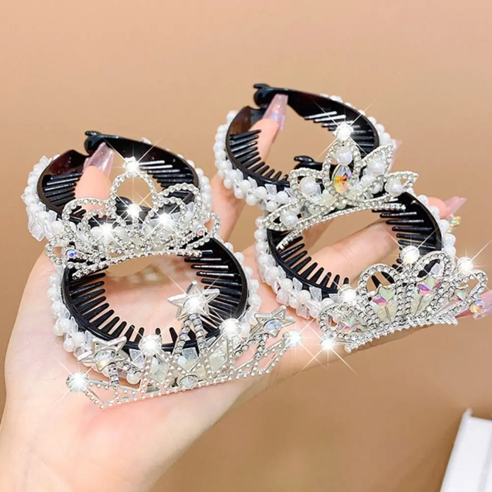 

Hollow Out Sweet Pearl Kids Headwear Princess Bun Hair Clip Crab High Ponytail Fixed Artifact Kids Hair Claw Children's Crown