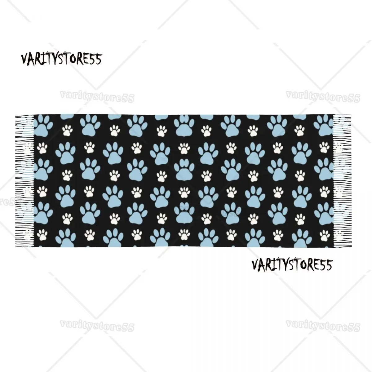 Ladies Long Pattern Of Paws Blue Paw Scarves Women Winter Fall Soft Warm Tassel Shawl Wraps Dog Animal Dogs Scarf