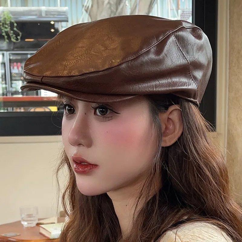 Top Level Leather Octagonal Hats For Women Autumn Winter Warm Cap Male Boinas Detective Hats Branded Gorras Planas Flat Caps Man