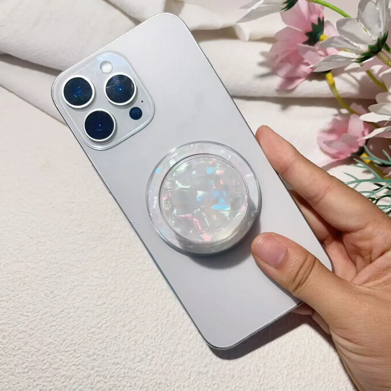 Korean Glitter Colorful Round Magnetic Folding Phone Grip Holder Socket