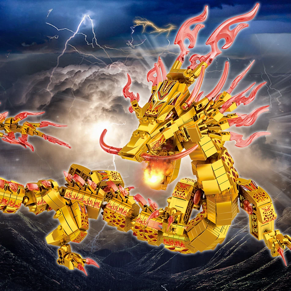 

1314PCS Gold Ninja Dragon Model Building Blocks with 4 Figures City Bricks Educational Construction Toy for Children Gift