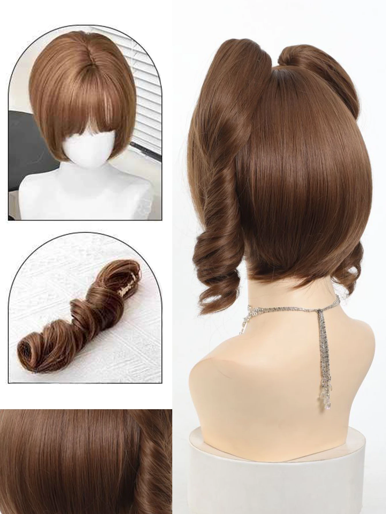 Synthetic Blonde Bob Wig for Women with Curly Ponytail