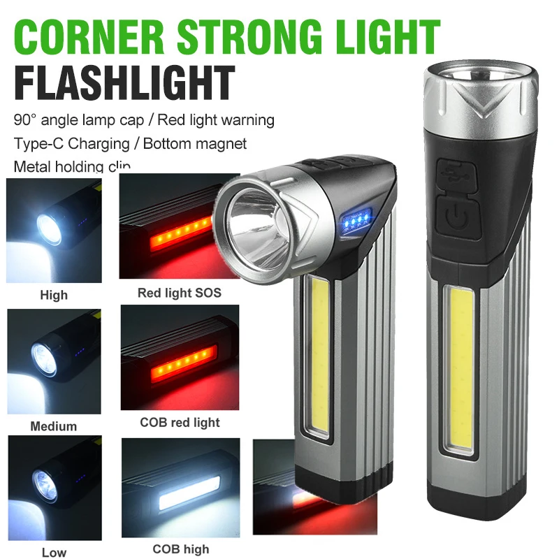 

LED Strong Car Flashlight Portable Magnet Outdoor Camping Torch 90 ° Rotatable Head Multifunctional Folding Handheld Work Lights