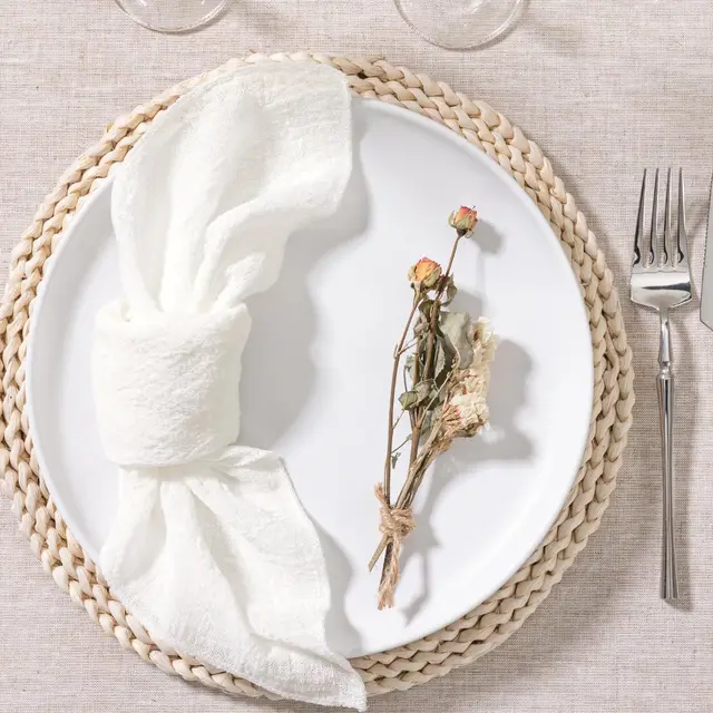 6 pièces, serviettes en tissu de coton 32x32cm, serviettes en tissu de couleur unie faites à la main, serviettes en tissu délicates faites à la main pour les fêtes 5