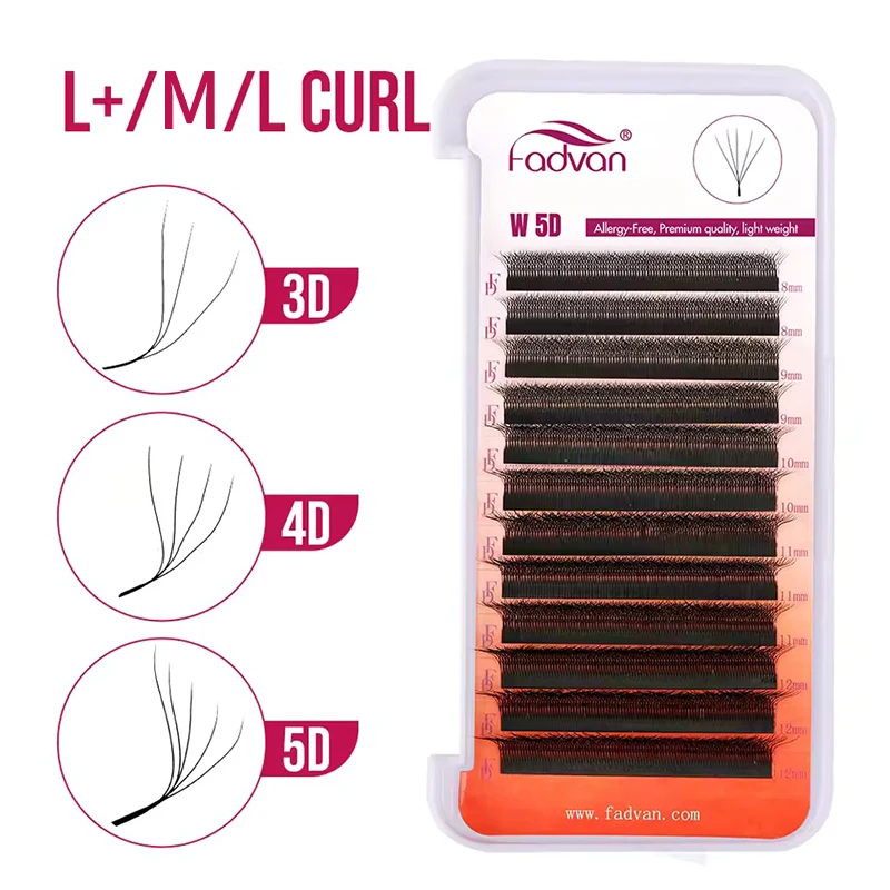 FADVAN LU/L+/L Curl 3D/4D/5D W Wimpern Fox Eyes 0,07 W Form Wimpernverlängerung 8–15 mm natürliche weiche professionelle Wimpern 12 Reihen