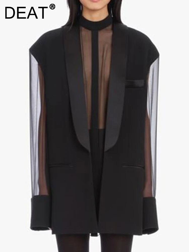 DEAT-Fashion-Women-s-Blazer-Fake-2-Pcs-O-neck-Splicing-Translucent ...