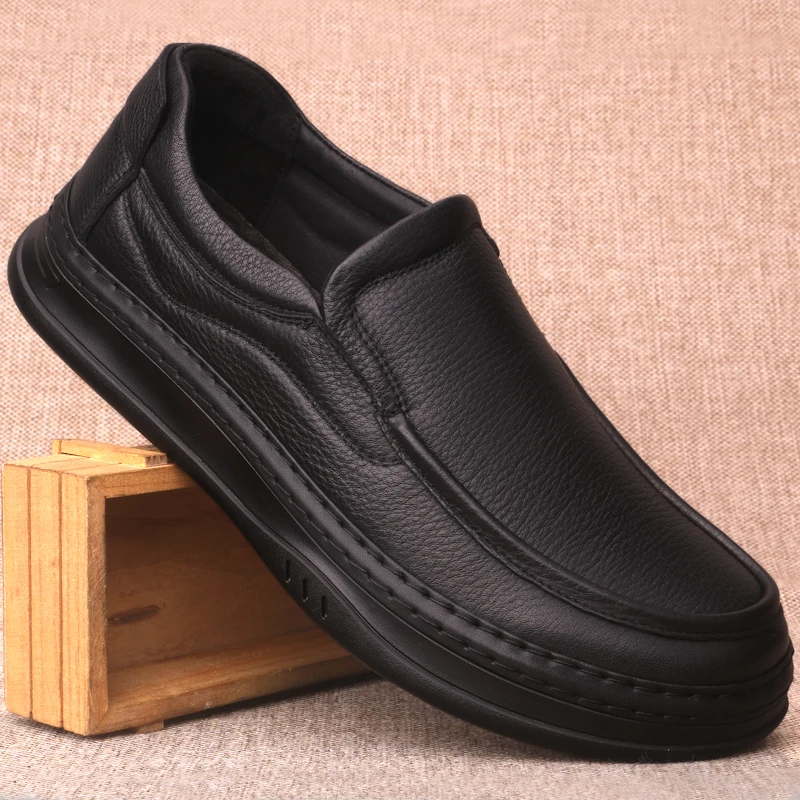 

2023 New Handmade Genuine Leather Shoes British Style Business Casual Loafer Round Toe Thick Soft-soled Comfortable Shoes
