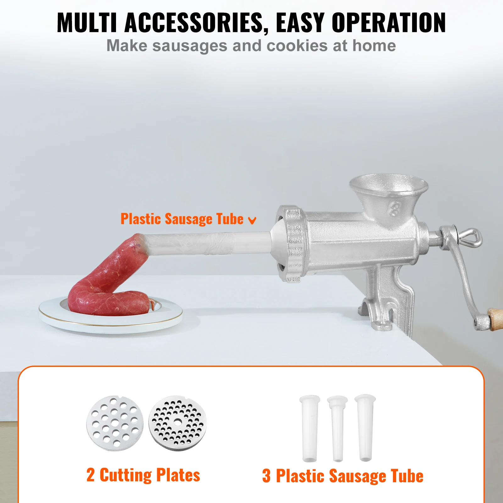 VEVOR Manual Meat Grinder Heavy Duty Cast Iron Hand Meat Grinder Steel Table Clamp Meat Mincer Sausage Maker 1 Cutting Blade 5