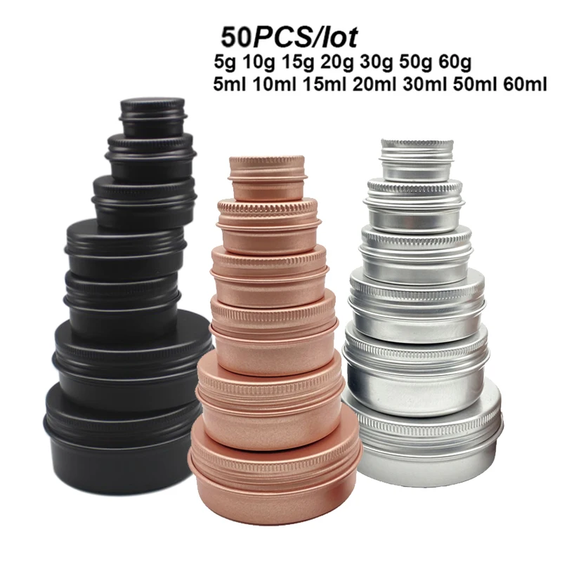 

50Pcs 5g 10g 15g 20g 30g 50g 60g Aluminum Tin Candle Jar Empty Metal Container With Screw Lids Lip Balm Pot Cream Box