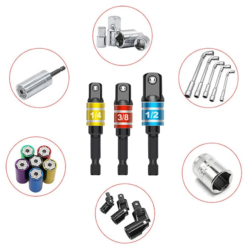 Premium Socket Adapter Drill Bits Set - Impact Grade Power Extension with Hex Shank