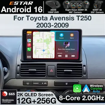 Autoradio Android 16 per Toyota Avensis T250 2003-2009, Unità Principale con CarPlay Wireless, Navigazione GPS Auto, Schermo QLED e Telecamera 360
