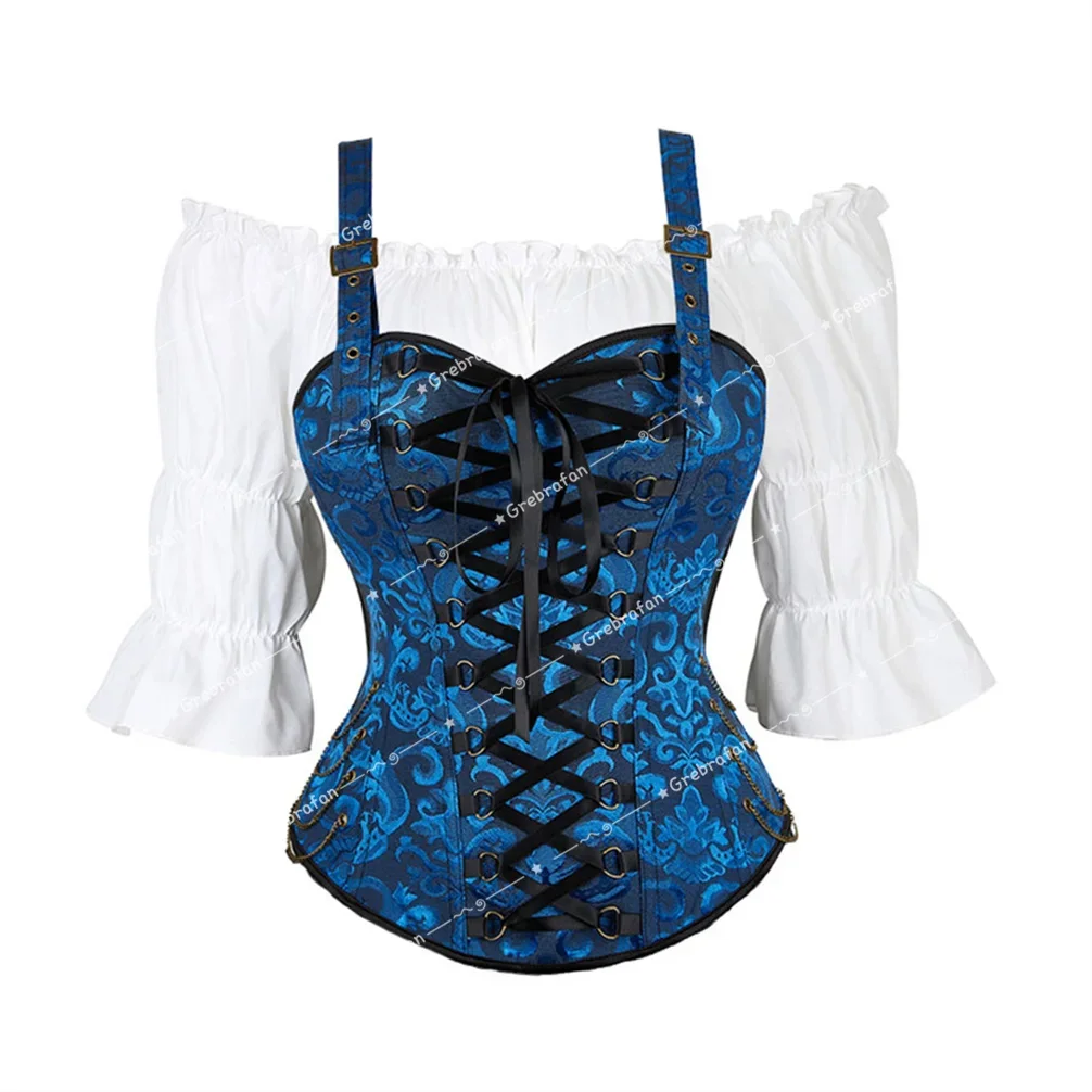 

Steampunk Corsets Blouse 2 Piece Outfits Bustiers with Straps Wedding Corset Victorian Corsetto Vintage Bustier Gothic Costume
