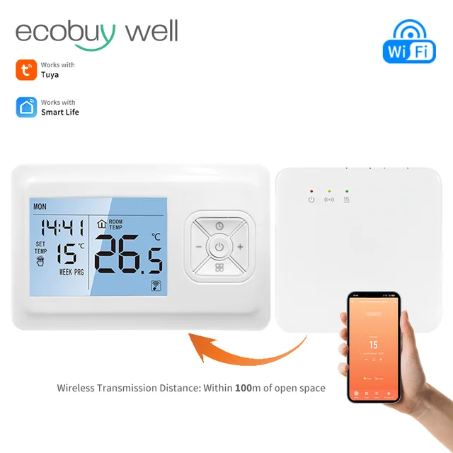 เทอร์โมสตัทไร้สายอัจฉริยะ Tuya สำหรับหม้อต้มน้ำ ใช้แบตเตอรี่ ควบคุมอุณหภูมิผ่าน Wifi สำหรับหม้อต้มแก๊ส รองรับ Goolge Home 1