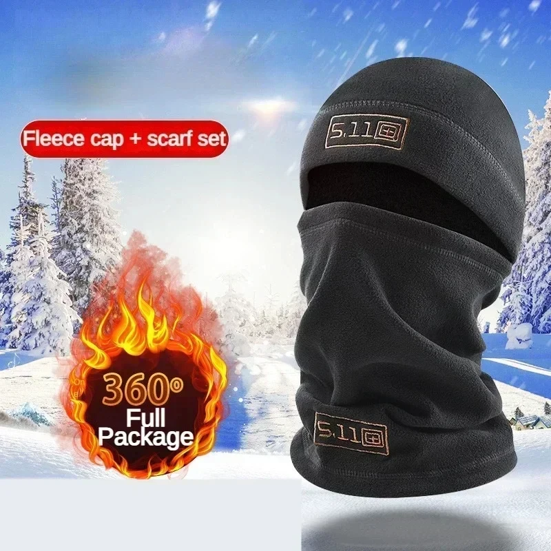 Fleece Hat and Scarf Set Tactical Military Thermal Head Cover Balaclava Face Mask Sports Neck Protector Winter