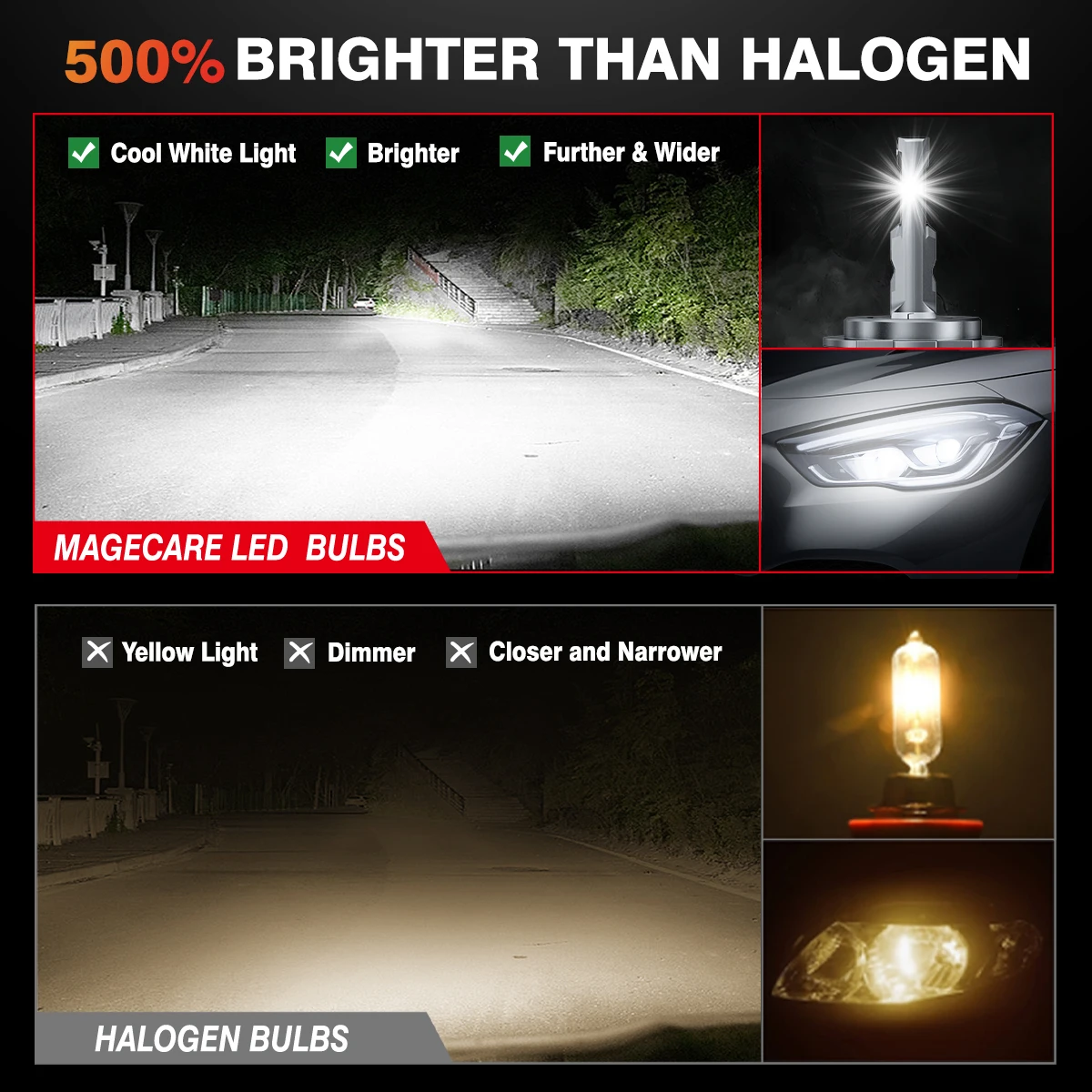H7 LED 헤드라이트 전구 150W 30000LM 6000K CSP 칩, 캔버스 오류 없음, 간편 설치, 50000H 자동차 조명, IP68 방수 자동차 조명