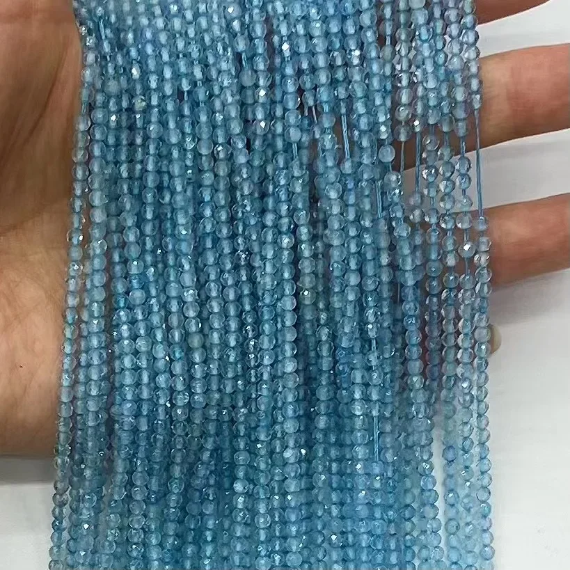 New AAA Natural Blue Topaz Faceted Round Aquare Loose Charm Energy