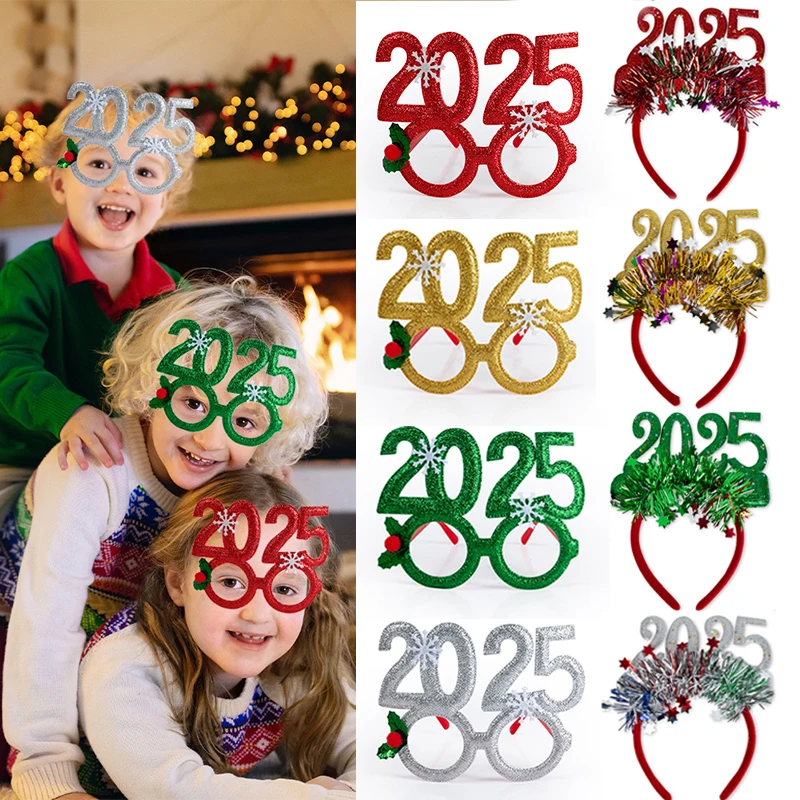 Christmas photo props glasses frame headband headwear party decoration gift 2pcs hair headband christmas party glasses