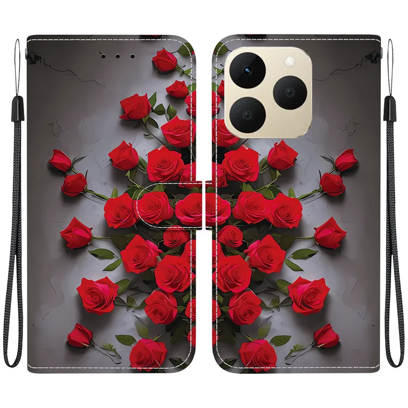 Elegant Colored Flower Wallet Phone Case - Magnetic Flip Leather Cover with Cute 3D Design