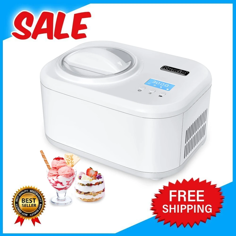 

KUMIO 1 Quart Automatic Ice Cream Maker with Compressor, No Pre-freezing, 4 Modes Yogurt Machine with LCD Display