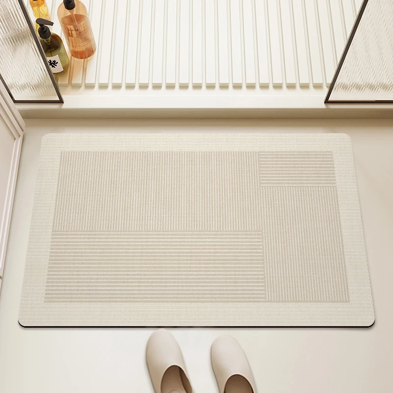 

Bathroom Mat Water Absorbent Non-slip Floor Mats Toilet Bath Carpet Beige Striped Rug Shower Room Washing Table Area Rugs 욕실 카펫