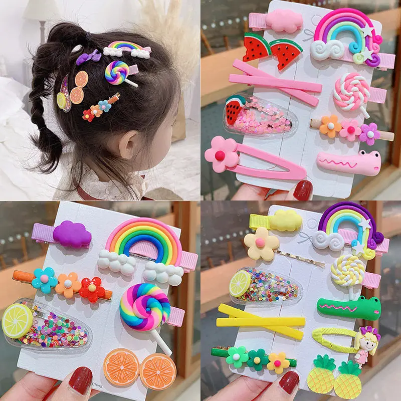 

Colorful Children Hairclips Set Cartoon 8/10/12pcs Set Side Clip Barettes Baby Girls Sweet Rainbow Lollipop-shaped Decoration