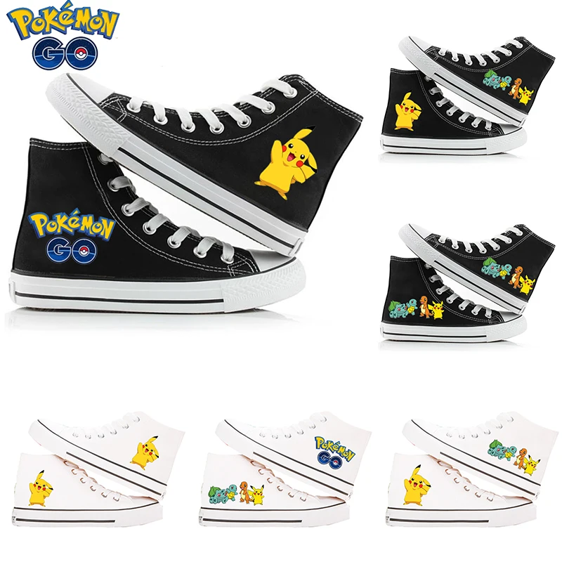 

Cartoon Pokemon Pikachu Canvas Shoes Anime Print Vulcanized Shoes High Upper Breathable Cosplay Student Casual Sneakers Non-slip