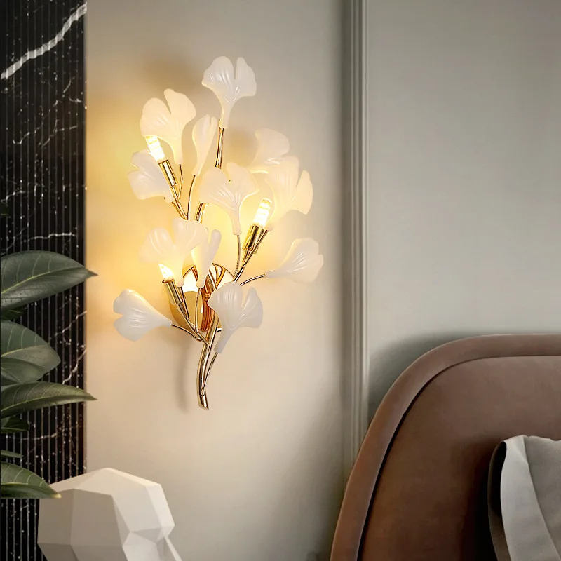 

Customize modern design ginkgo leaf bracket light hotel and home living room decoration wall lamp