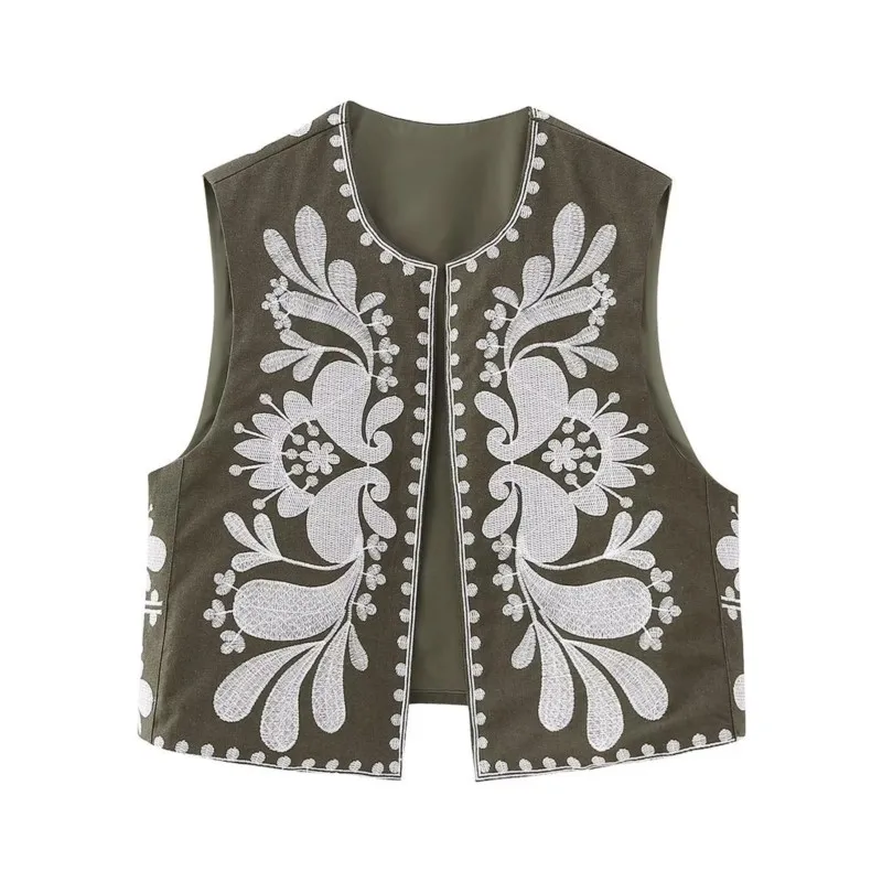 Floral Beadwork Four Clans Women's Padded Vest Jacket