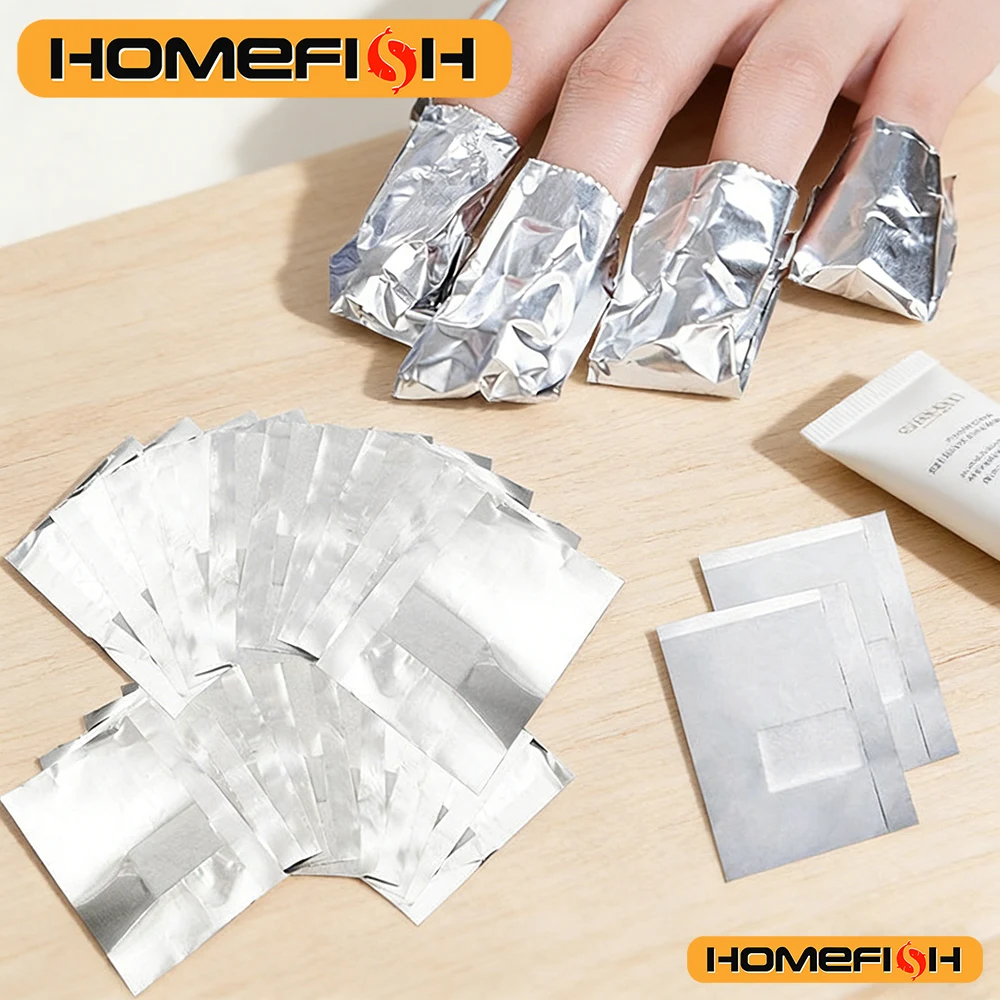 100개입 알루미늄 호일 네일 아트 쏙 오프 폴리쉬 네일 제거 랩 타월 젤 리무버 매니큐어 도구